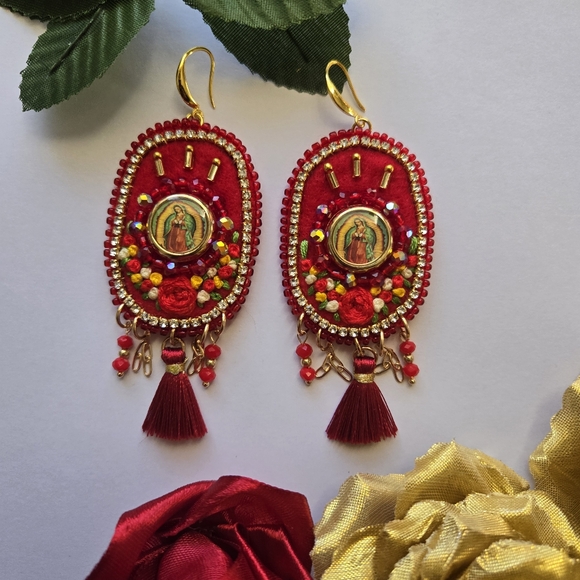 Mexican Embroidered Earrings - Picture 3 of 5